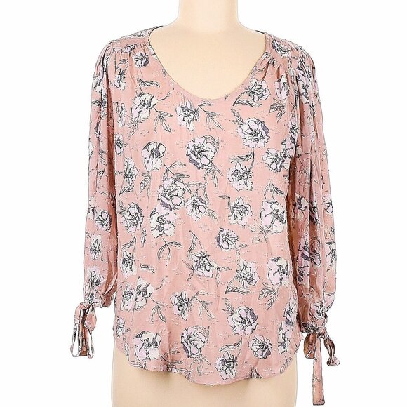 Everly Pink Floral Evening Blouse with Tie Sleeves Flattering in Size Med - Picture 1 of 6